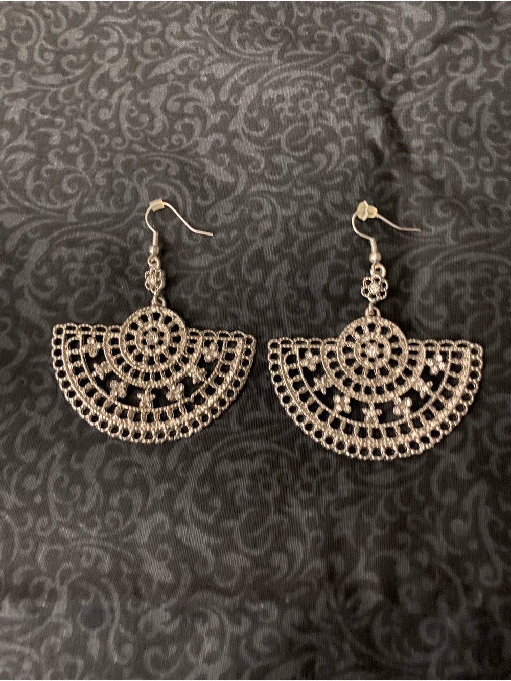Silver Filigree Fan Drop Earrings - Women Jewelry